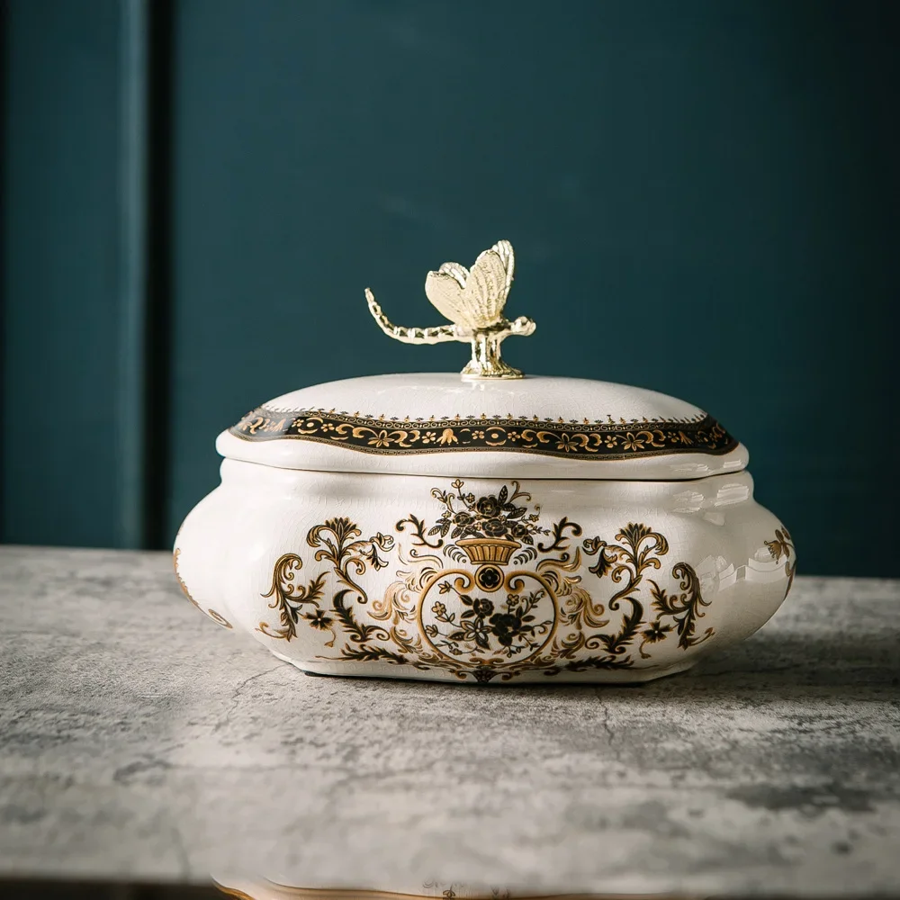 European style palace ceramic jewelry box handicrafts Creative American vintage dragonfly jewelry storage home accessories