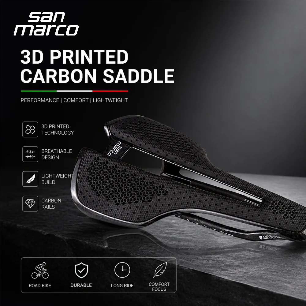 Selim de Bicicleta Ultraleve San Marco em Carbono Total com Tecnologia Monocoque Impressa em 3D, Design de Performance para Corrida, 138mm, Peça para Ciclismo