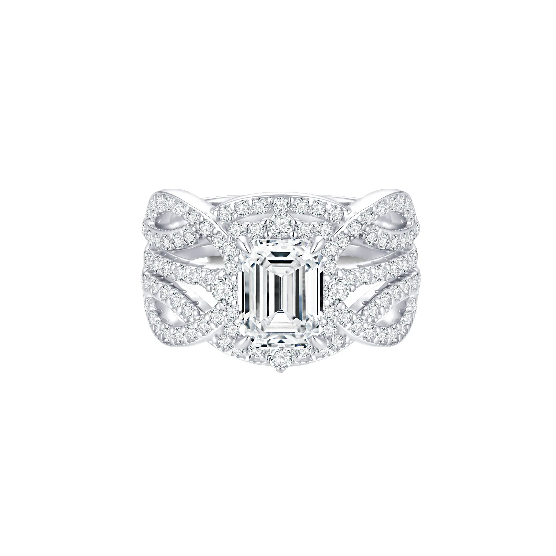 

D Color Emerald Cut 2CT Moissanite Ring S925 Sterling Silver Wedding Rings for Woman Birthday Party High-End Jewelry Party Gift