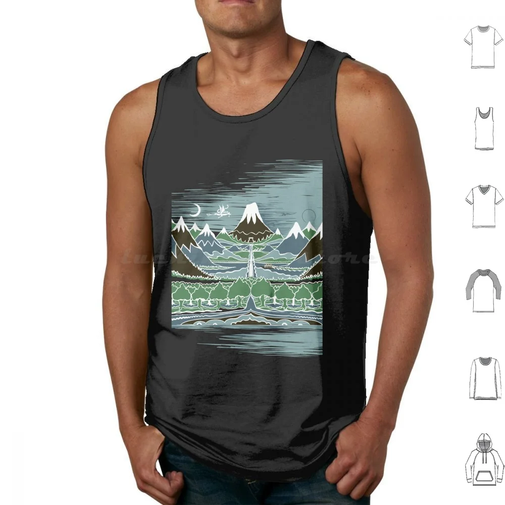 A Halflings Journey On A Mountain Path Through An Elven Wood In The Style Tank Tops Print Cotton 4K The Stream Map The