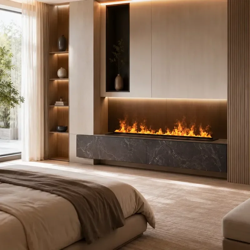 For Built-in 3D Electric Fireplace Realistic LED Flame Remote Controlled Modern Luxury Design Adjustable Thermostat Outdoor