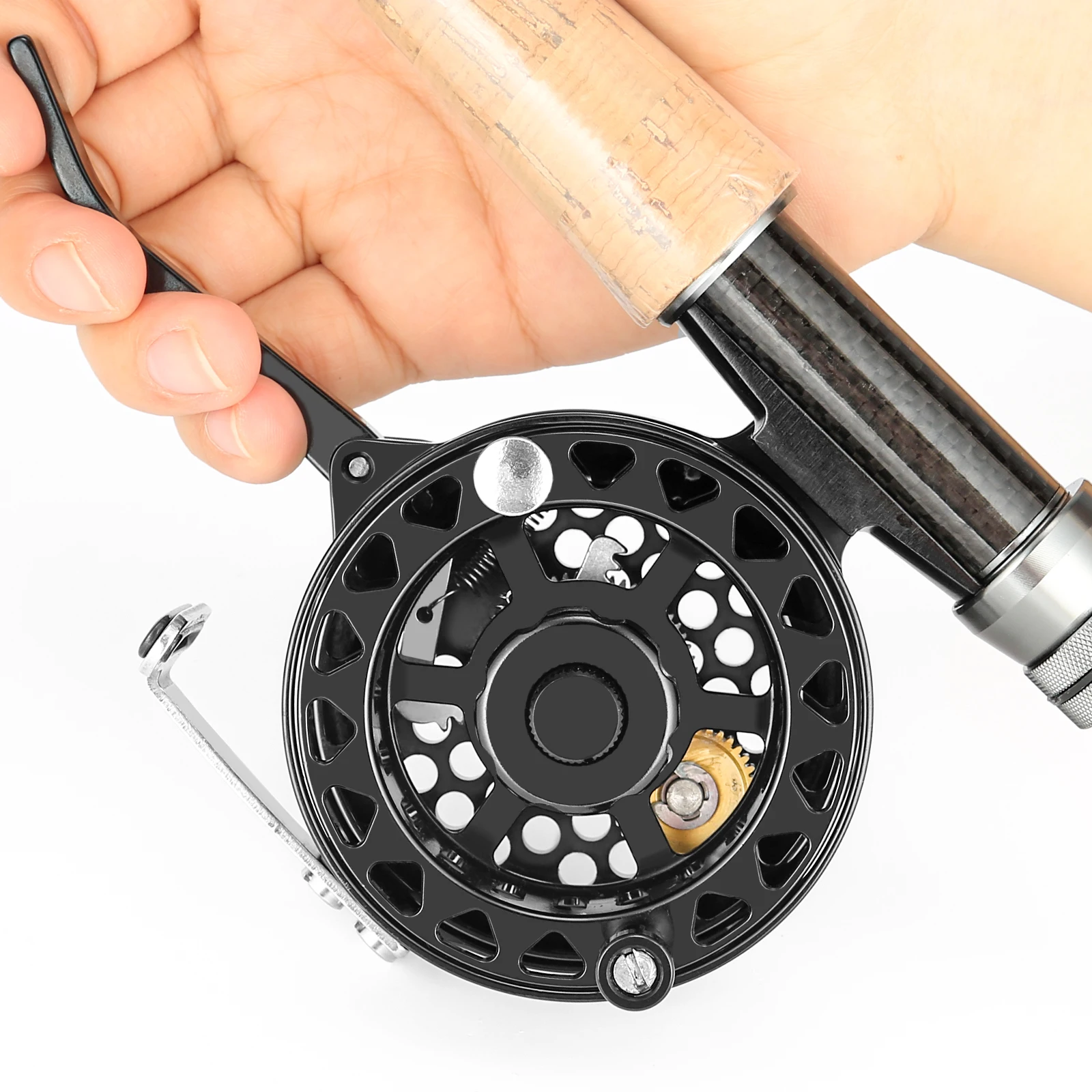 Automatic Fly Fishing Reel Spool Removeable CNC Machined Aluminum 75mm Out Diameter Large-Arbour for Freshwater Nymph Fishing