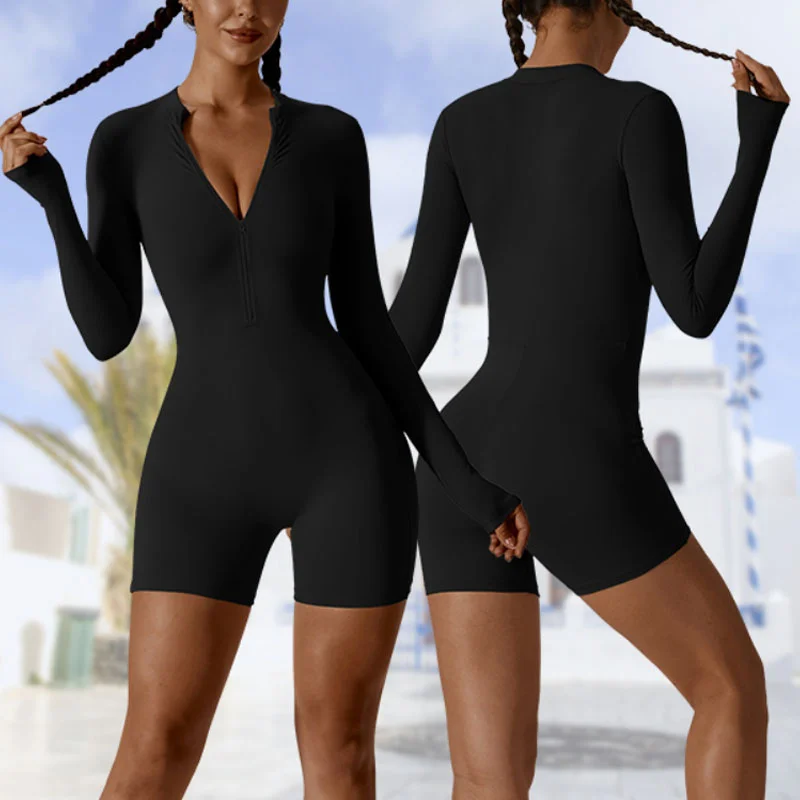 

Aiithuug Long Sleeve Jumpsuit Short Yoga Full Zip Up Yoga Jumpsuit Women One Piece Tank Top Long Sleeve Gym Unitards Romper