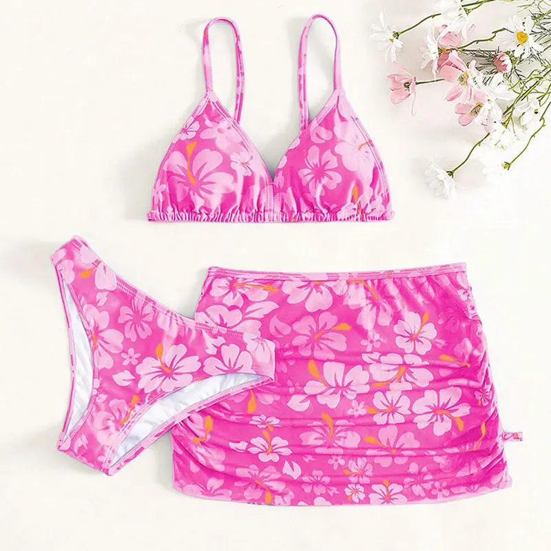 

Girls Bikini Sets Summer Swimsuit for Girls 3pcs/set Children Beach Swimsuits Holiday Flower Teeanger Bath Clothes