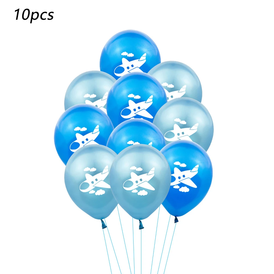 10pcs Kids Birthday Airplane Blue Sky White Cloud Balloon 12 Inch Cartoon Airplane Latex Balloon Airplane Theme Party Decoration