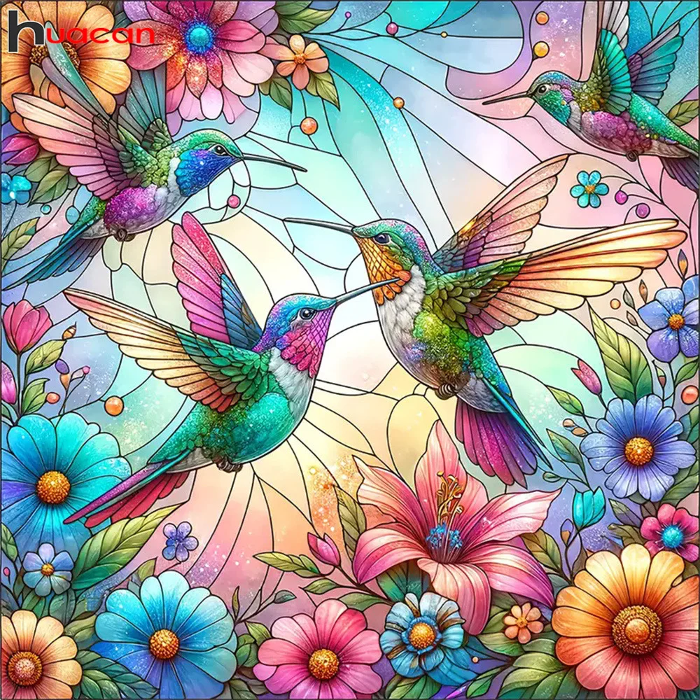 Huacan DIY Diamond Painting Animal Hummingbird Full Square Round Diamond Mosaic Flower Handmade Hobby Unique Gift Wall Artwork