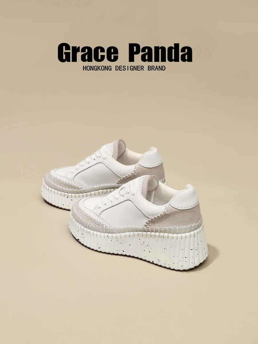 Hong Kong GP2026 Summer New Genuine Leather Skate Shoes Thick Bottom Women's Foot Illusion Inner Heightening Fashionable Whit...