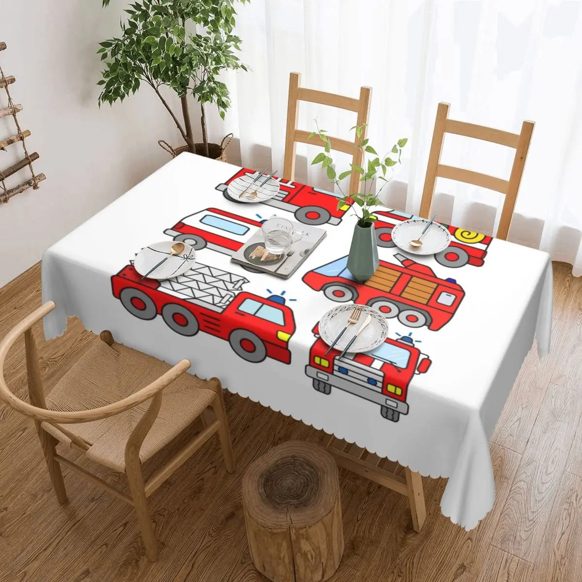 Firetruck Firefighter Vehicle Ambulance Rectangular Tablecloth Waterproof Table Cover for Festival Party Decorations Table Cloth