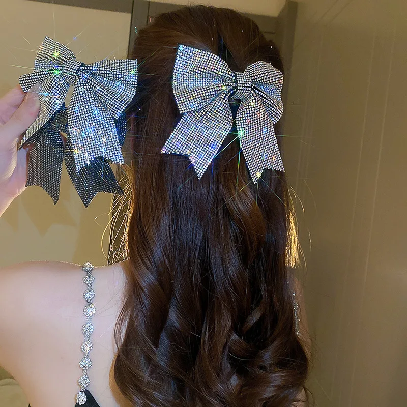 Full Rhinestone Bow Knot Clip Hairpin Korean Sweet Design Sense Disc Hairpin Commuter Hairpin Girl