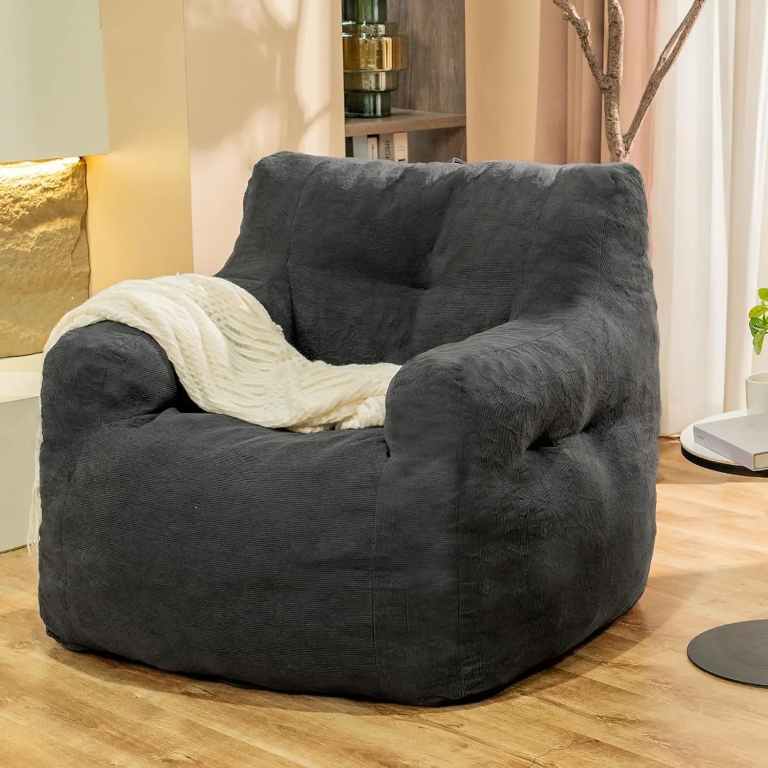 

Jumbo Plush Bean Bag Chair for Adults with Head & Back Support - Extra Large Durable Tear-Resistant Fabric (Extra Large)
