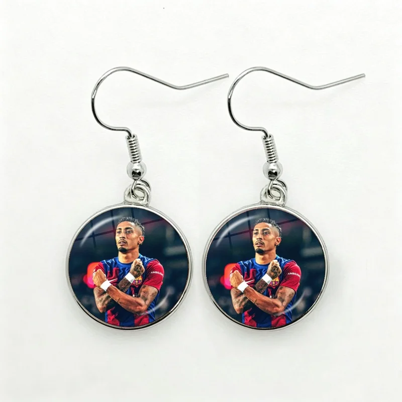 Soccer Legends Jersey Canvas Drop Earrings Football Players Messi Ronaldo Neymar Round Jewelry For Women Girls Gift