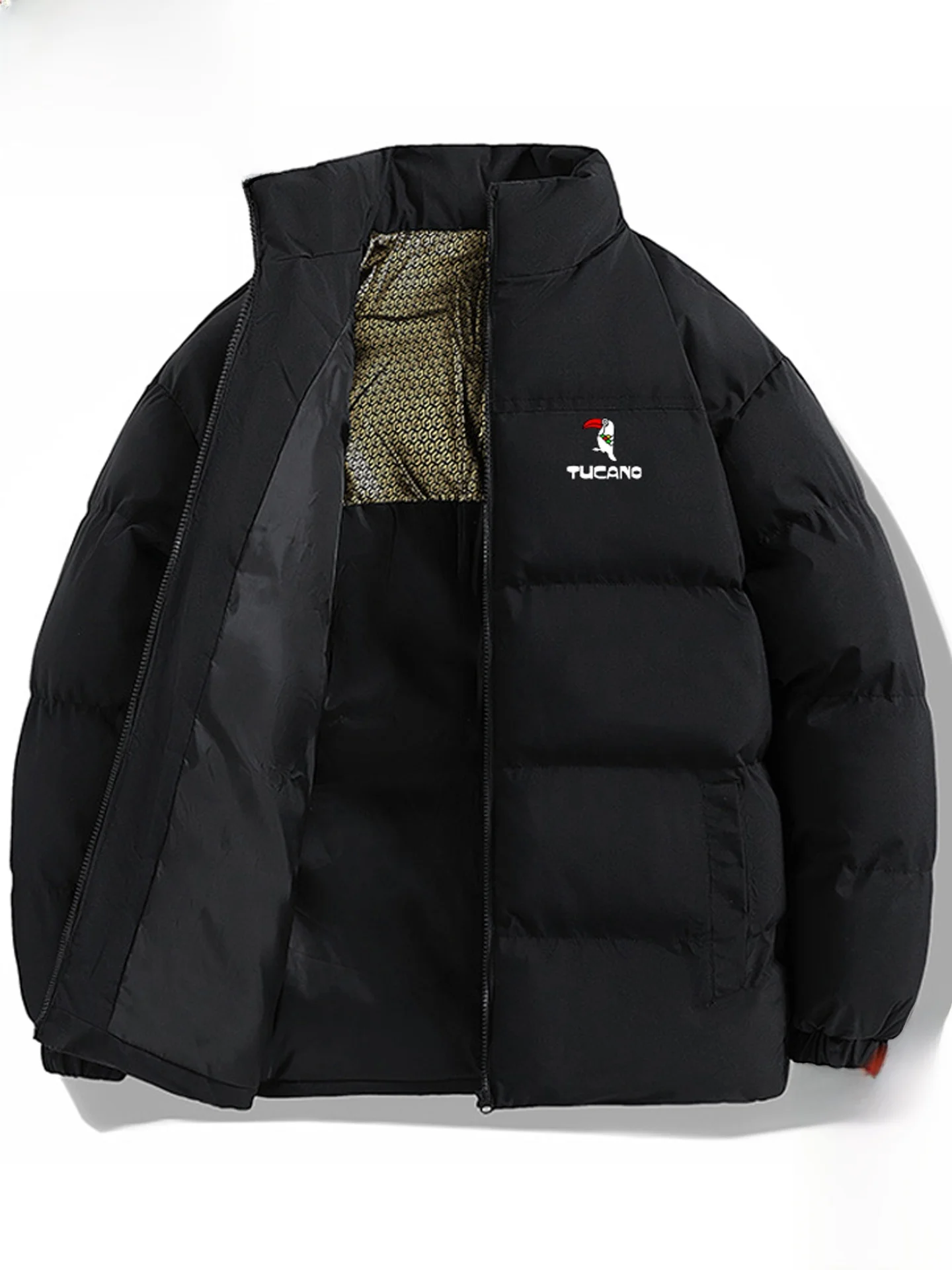 

Thiened Stand Collar Men's down Cotton Jaet Youth Faion Warmth Winter Outerwear Stand Polyester Fiber Long Sve Zi...