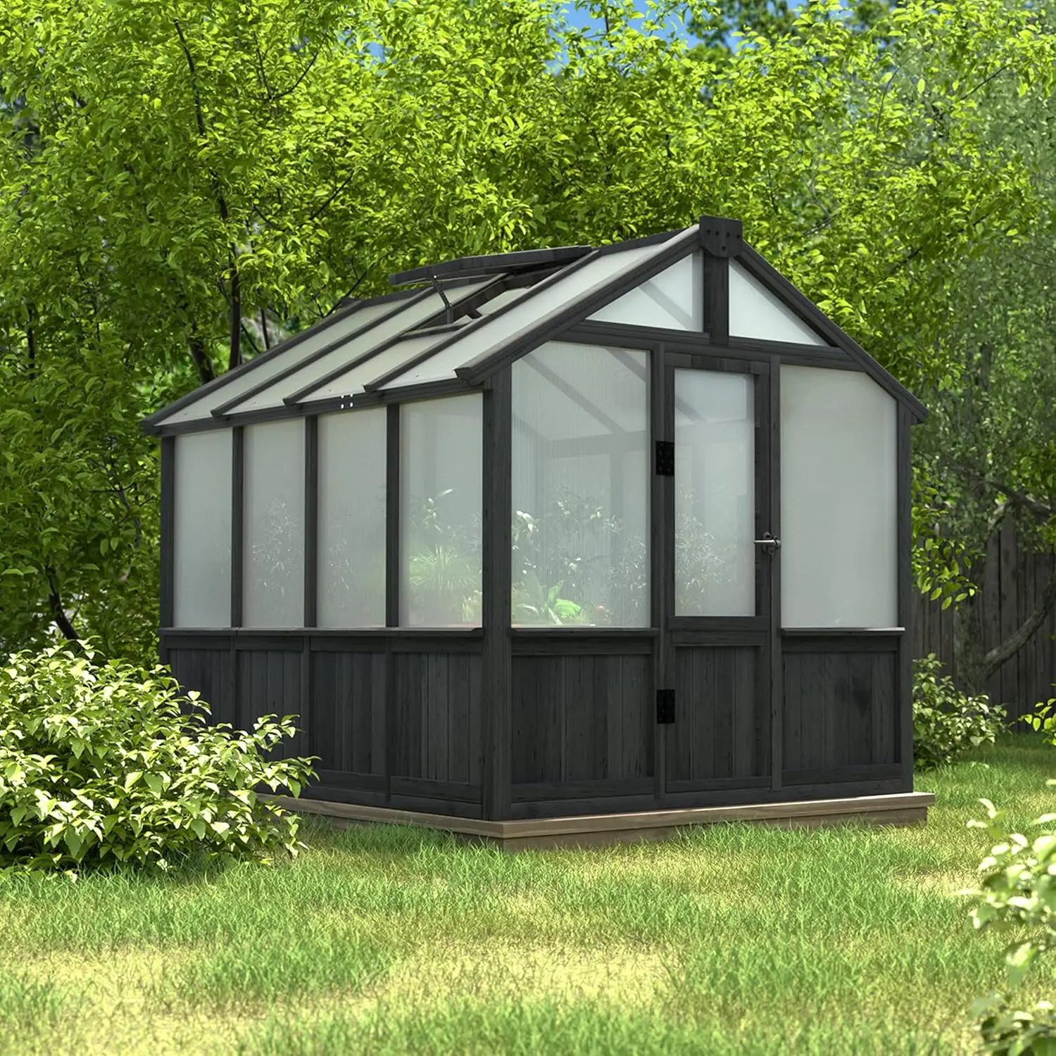 

Уличная теплица 6x8 футов с утолщенными поликарбонатными панелями, деревянная теплица с дверцей на замок и регулируемым вентиляционным люком на крыше