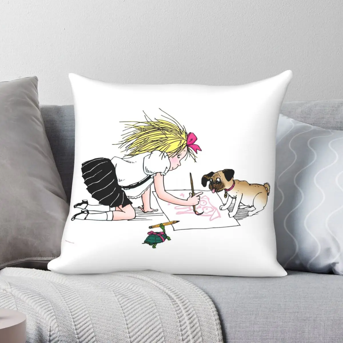 Eloise And The Gang Painting Pillowcase Polyester Linen Velvet Creative Zip Decor Throw Pillow Case Bed Cushion Cover 45x45