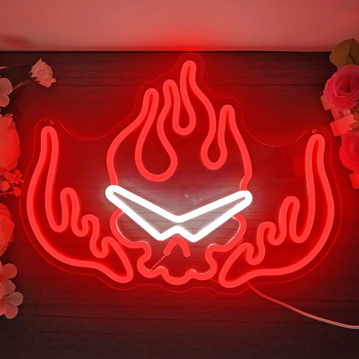Fire Flame Wing Neon Light Dimmable Wall Decor Night Light for Bar Gaming Room Man Cave Bedroom Garage LED Art Sign USB Powered
