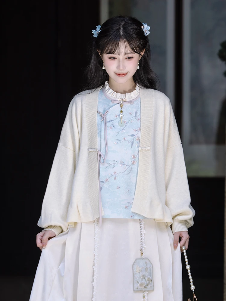 

Вязаный кардиган Chuan Dai iguang с рукавами-фонариками, универсальный свитер, удобный в носке, разноцветный, для повседневной носки, женский.