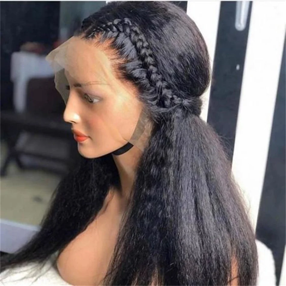 

Transparent Kinky Straight Lace Front Wig Pre Plucked Yaki Brazilian 13x4 Lace Closure Human Hair Wig For Woman Natural Hairline