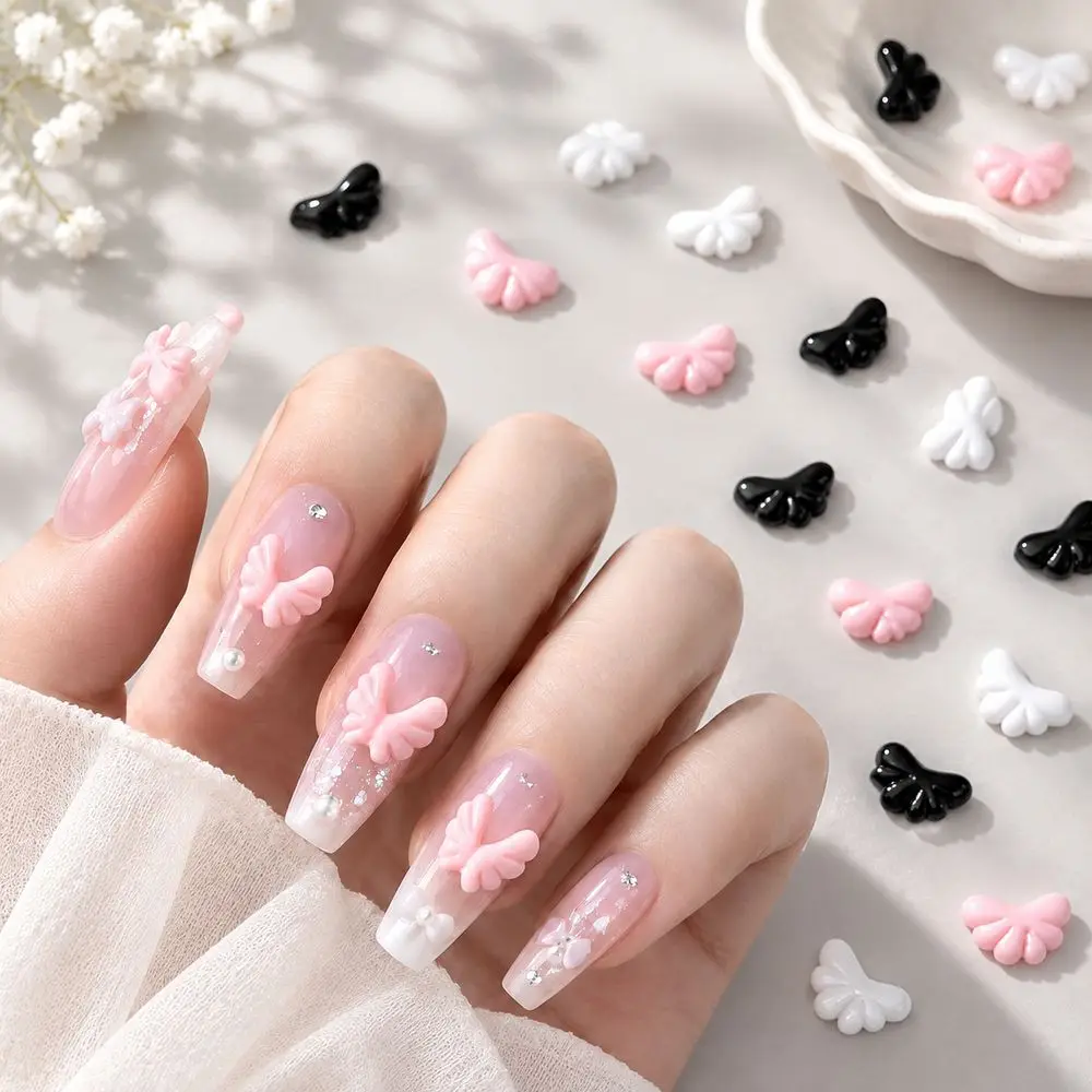 Beginner Friendly Nail Charms Kit 50Pcs Wing Resin 3D Mixed Color Starter Practice Easy Apply DIY Home Manicure Set for Nail Art