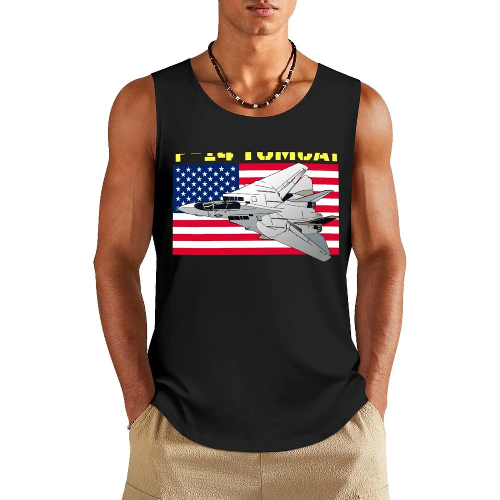 

U.S Naval F-14 Tomcat and the American flag. Fun pilot and aircraft t-shirts, perfect for aviation buffs and flying air Tank Top
