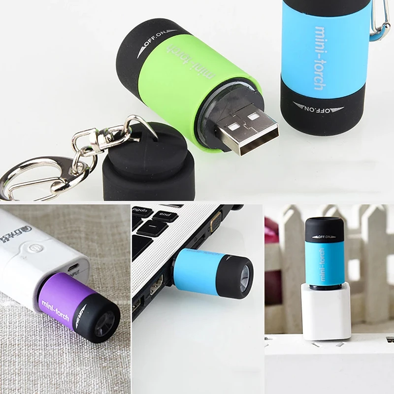 Led Mini Torches Light USB Rechargeable Portable Flashlight Keychain Torch Lamp Waterproof Light Hiking Camping Flashlights