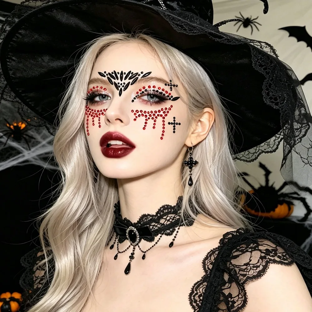 Halloween Diamond Face Stickers for Costume Makeup, Spider-themed Party Face Decals