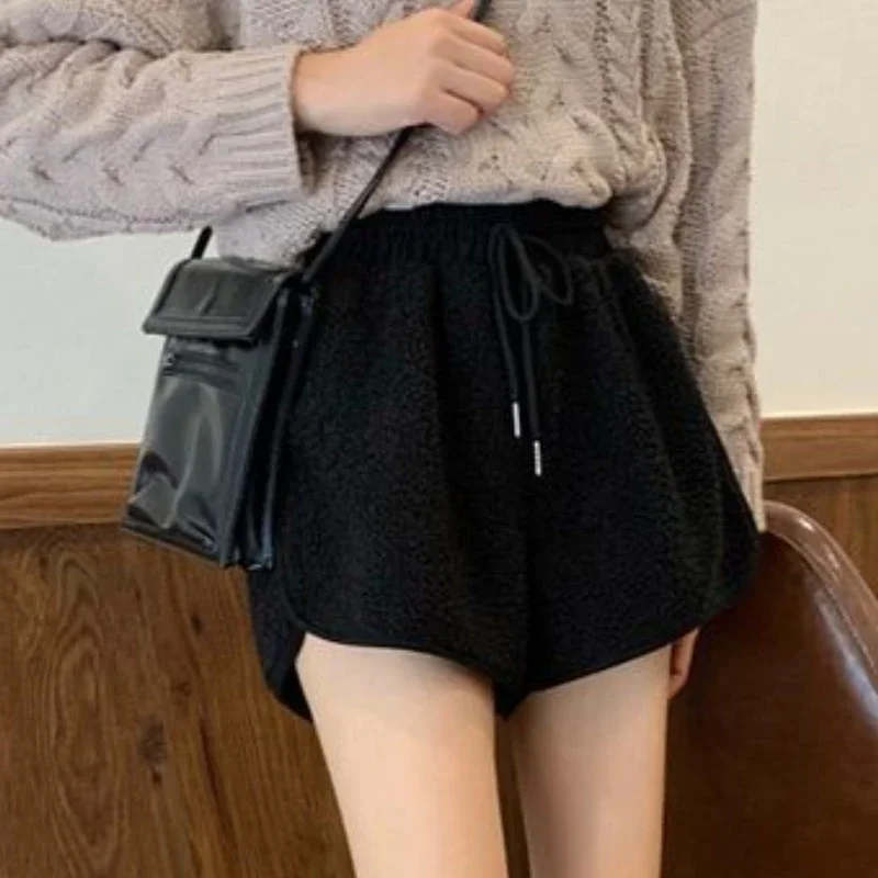 Wide Leg Shorts Women Autumn Loose High Waist Cozy Pure Korean Style Teens Fashion All-match Sporty Streetwear Casual Clothing