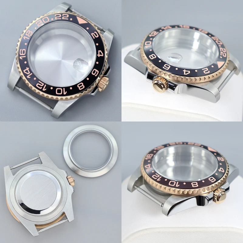 

40mm Ms. Watch Nh36 Case Silver Rose Gold MOD Fit GMT Seiko Nh35 Nh36 Nh34 Nh38 Eta 2824 Miyota 8215 28 5mm Dial Sapphire glass