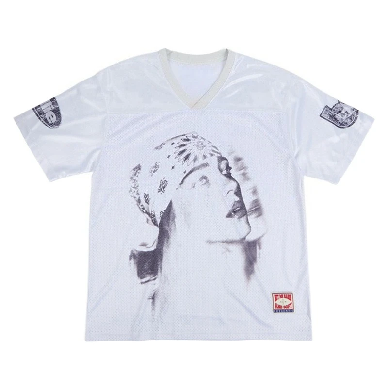 

2026 Unisex Eilish Portrait Print Jersey T-Shirt Breathable Mesh Short Sleeve Casual Streetwear Retro Sports Tee for Fans Gift