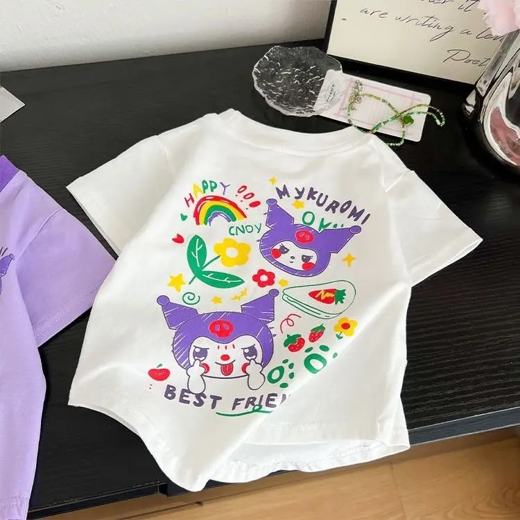 Kawaii Anime Sanrios Kinder Kurzarm Kuromi Jungen Mädchen Baumwolle T-Shirts koreanischen Stil Mode lässig Tops Sommer Kinder Kleidung