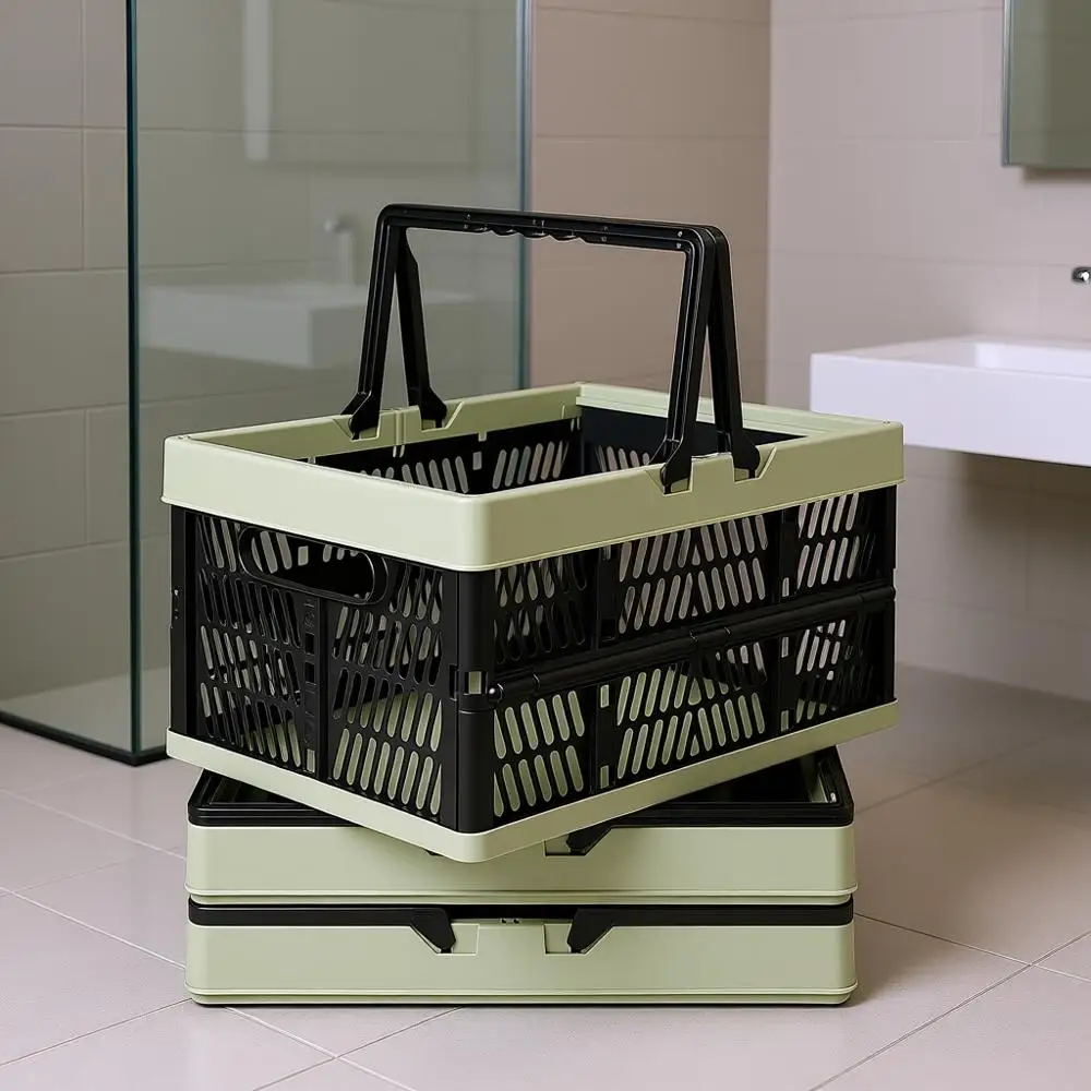 

Collapsible Plastic Grocery Baskets with Handles, 3 Pack, 6.6 Gallon, Green