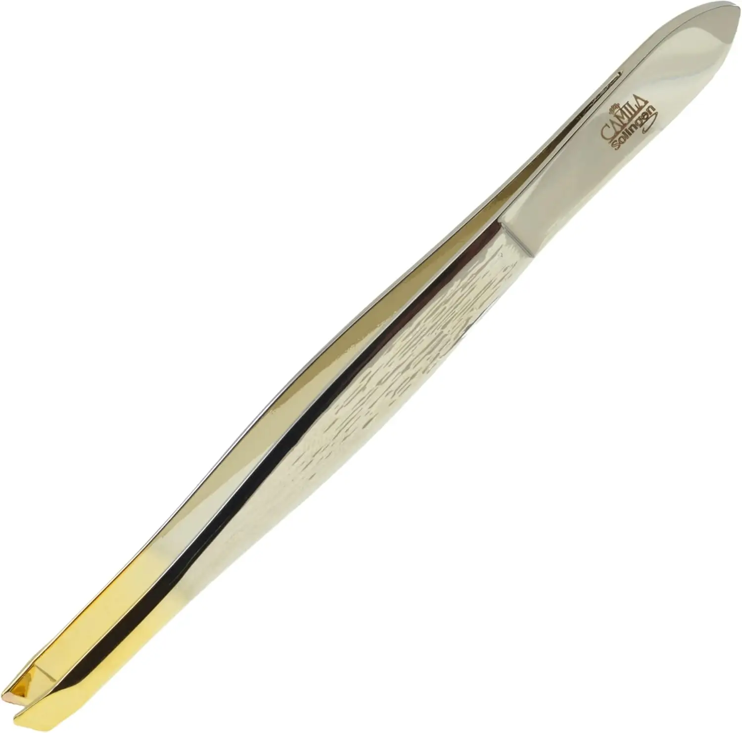 

CS29 3.5" Gold Tipped German Carbon Steel Tweezers (Slanted) - Precision Eyebrow & Facial Hair Removal for Men & Women