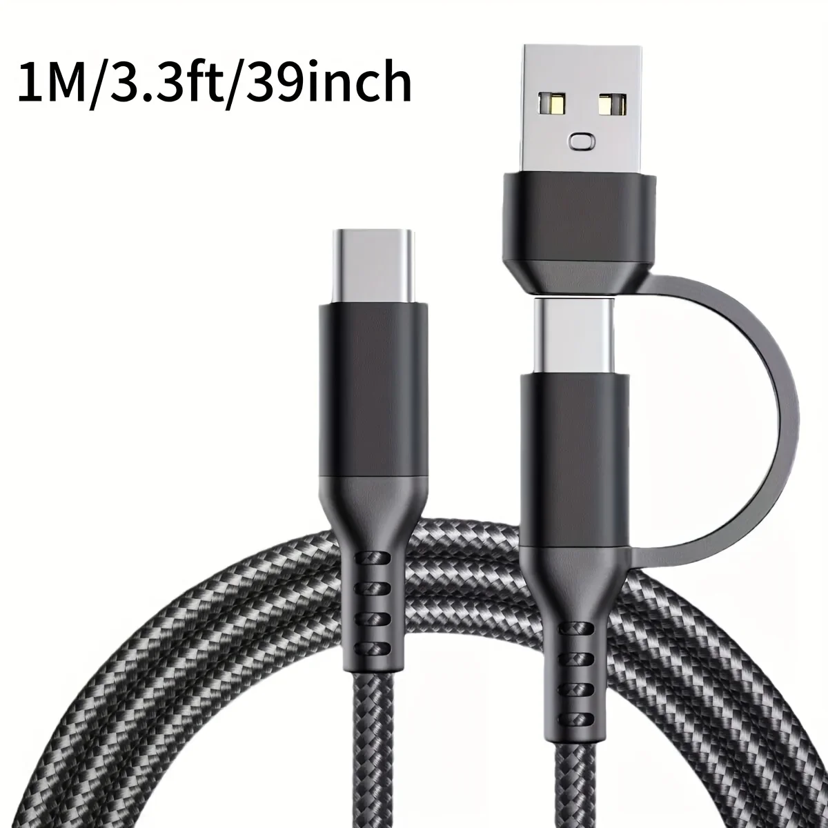 60W 1/3 PC mobile phone USB-C/Type-C 2-in-1 interface fast charging braided data cable, suitable for Android and Huawei, Honor