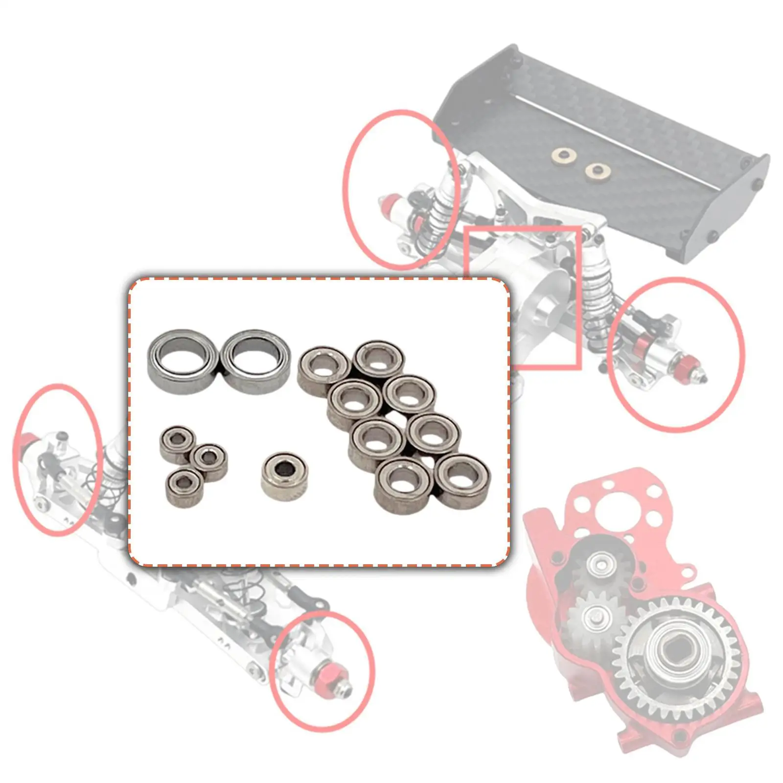 14 Pieces Ball Bearings Set RC Car Parts for Wltoys 244016 Metal Wear Resistant Upgrade 1:24 Scale Modification Vehicles