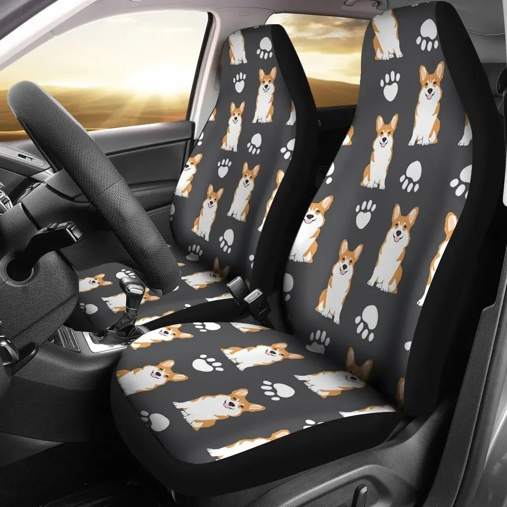 Pembroke Welsh Corgi With Paws Print Car Seat Covers Set 2 Pc, Car Accessories Seat Cover