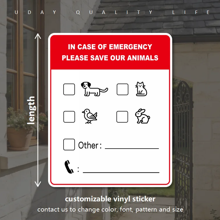 Sticker PLEASE SAVE OUR ANIMALS IN CASE OR EMERGENCY CAT DOG BIRD Weatherproof for Home Door Shop Wall Laptop Decal Decor
