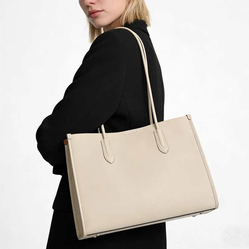 

HIFASHION Minimalist Genuine Leather Large Women Tote Bags 2026 Large Capacity Casual Daily Shopping Office Shoulder Handbags