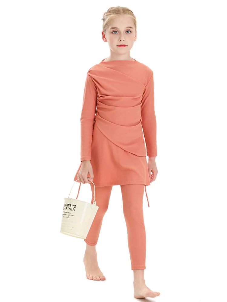 New 2026 Islamic Dubai Modest Abaya 3 Piece Set Burkini Muslim Kids Swimwear Girl With Swim Cap Femme Musulmane Clothing