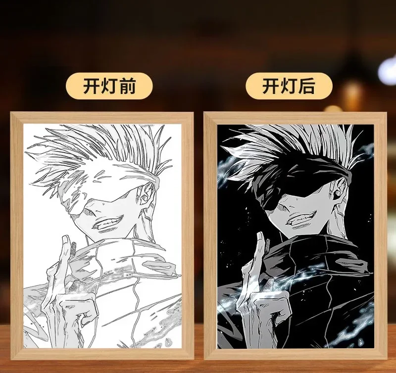 light picture Anime Figure Customized Led Night Light Painting Decor Photo Frame Satoru Gojo Painting Desk Room Decoration