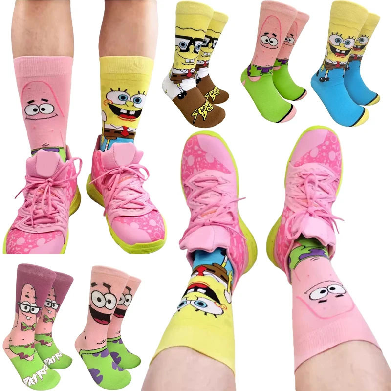 

SpongeBob Patrick Star anime Mid-Calf Socks cute men women Breathable Cotton long sock Comfortable hip hop skateboard socks gift