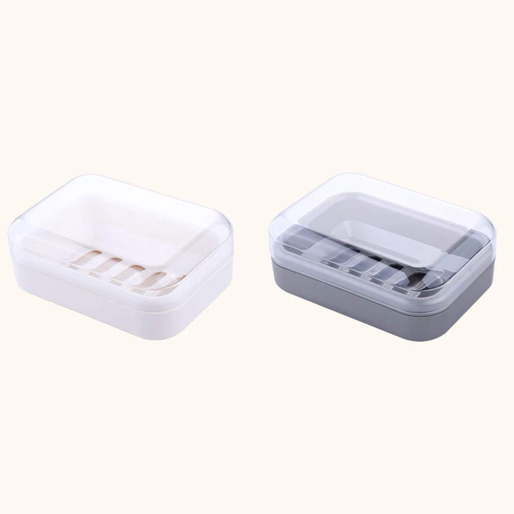 

2pcs Practical Soap Box Soap Storage Case Soap Container Bathroom Soap Holder for Home Hotel with Lid (Grey)