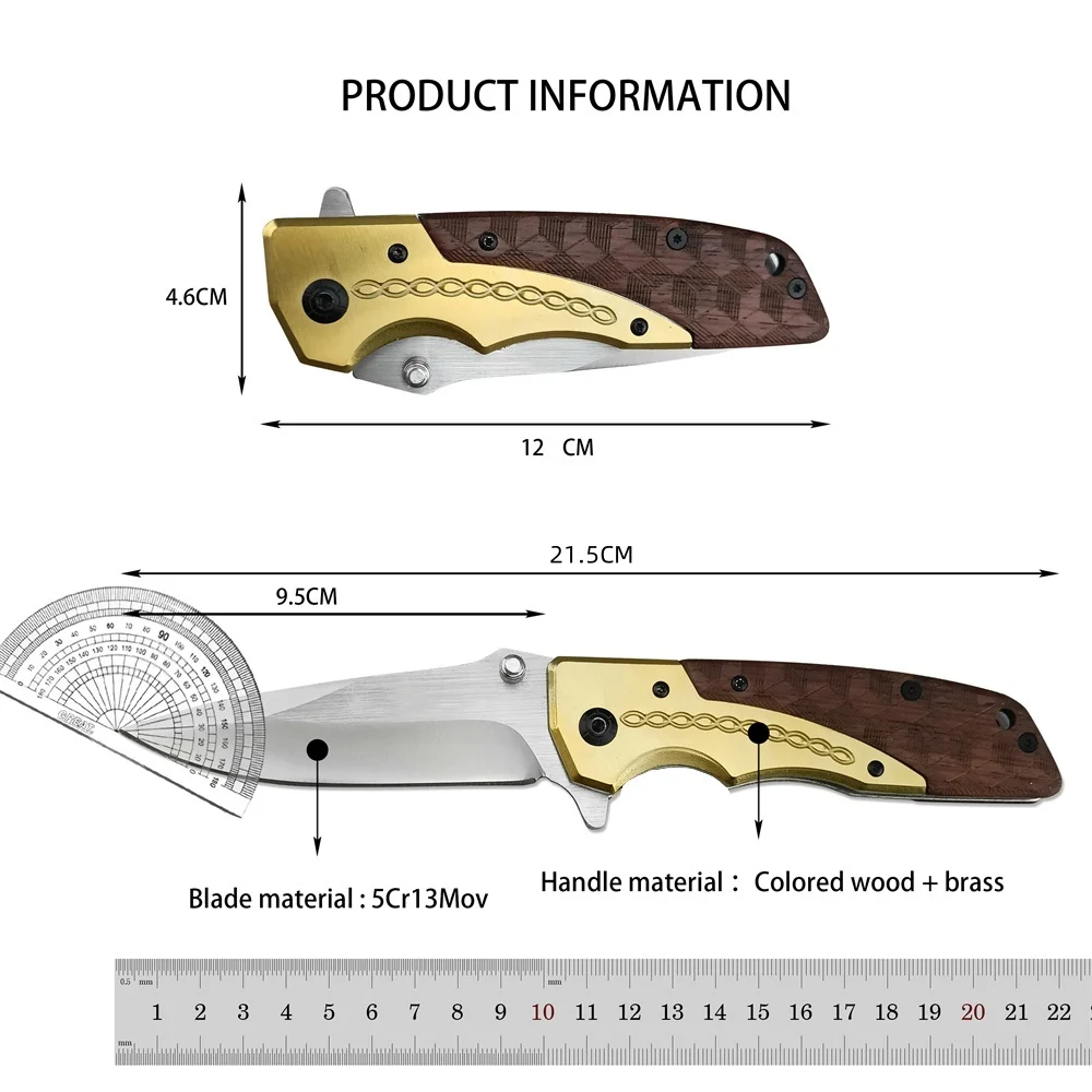 Outdoor DA77 Bearing Flipper Folding Pocket Knife 5Cr13Mov Blade Brass+wood Handle Tactical Knives Hunting Camping EDC Tools