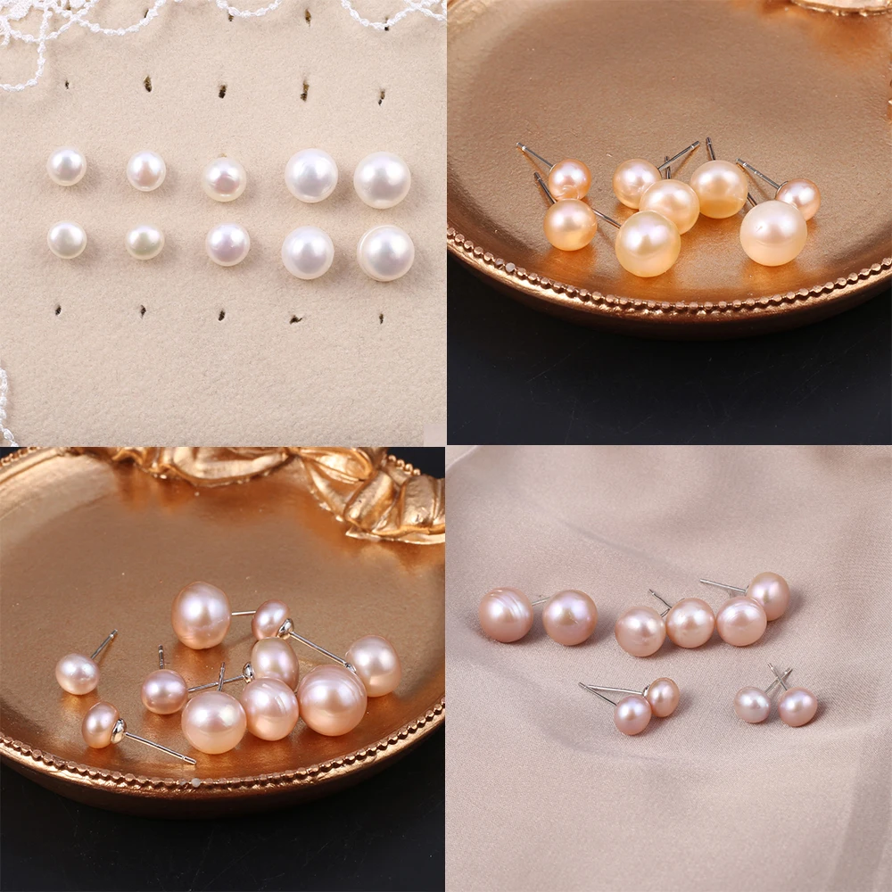 100% Genuine Pearls Stud Earrings Fashion Natural Freshwater Pearl Earrings Jewelry Gifts for Women Party Wedding Accessories