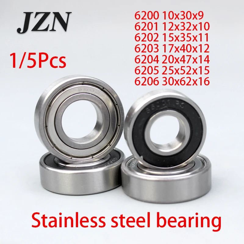 1/5Pcs Deep Groove Ball Stainless Steel Bearing 6200 6201 6202 6203 6204 6205 6206 ZZ 2RS High Precision Wear-resistant