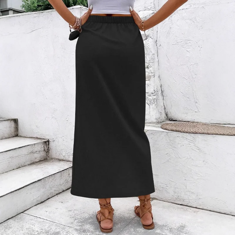 여성 캐주얼 불규칙 디자인 리본 타이 솔리드 컬러 하이웨이스트 스커트