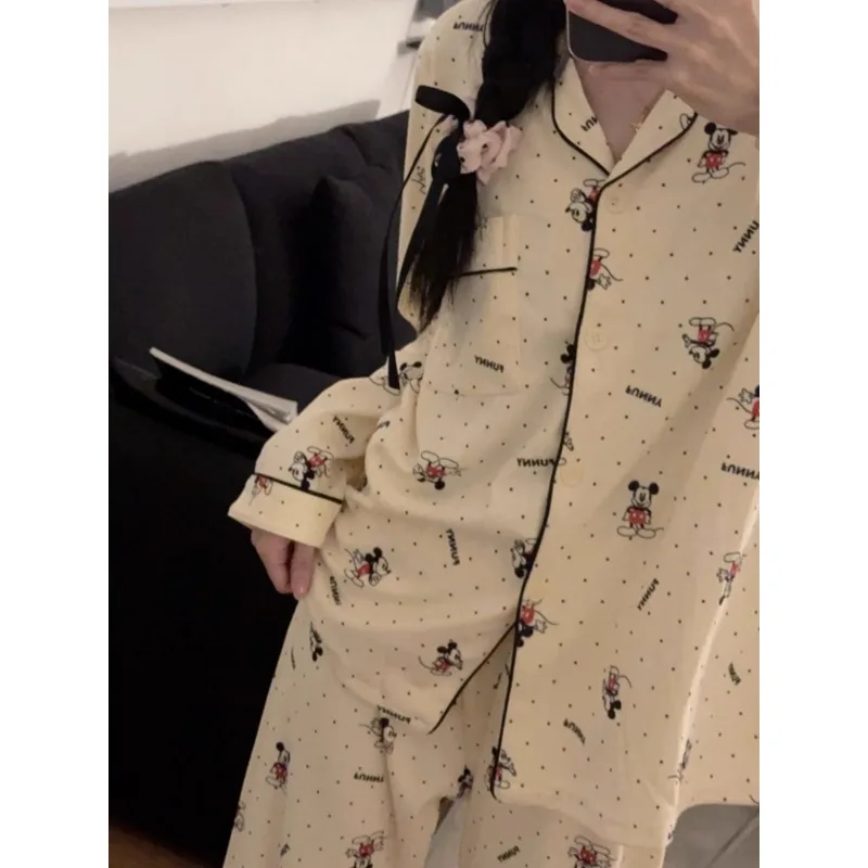 

Spring and Autumn new cartoon pajamas, Mickey cute loungewear set, Disney cartoon pajamas, pure cotton two-piece pajamas