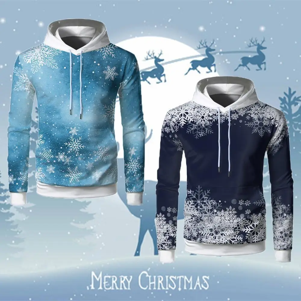 

2025 WIFRU New Christmas Snowflake Printed Hoodie Holiday Party Casual Wear Street Trend Men's And Women's Fashion Pullovers