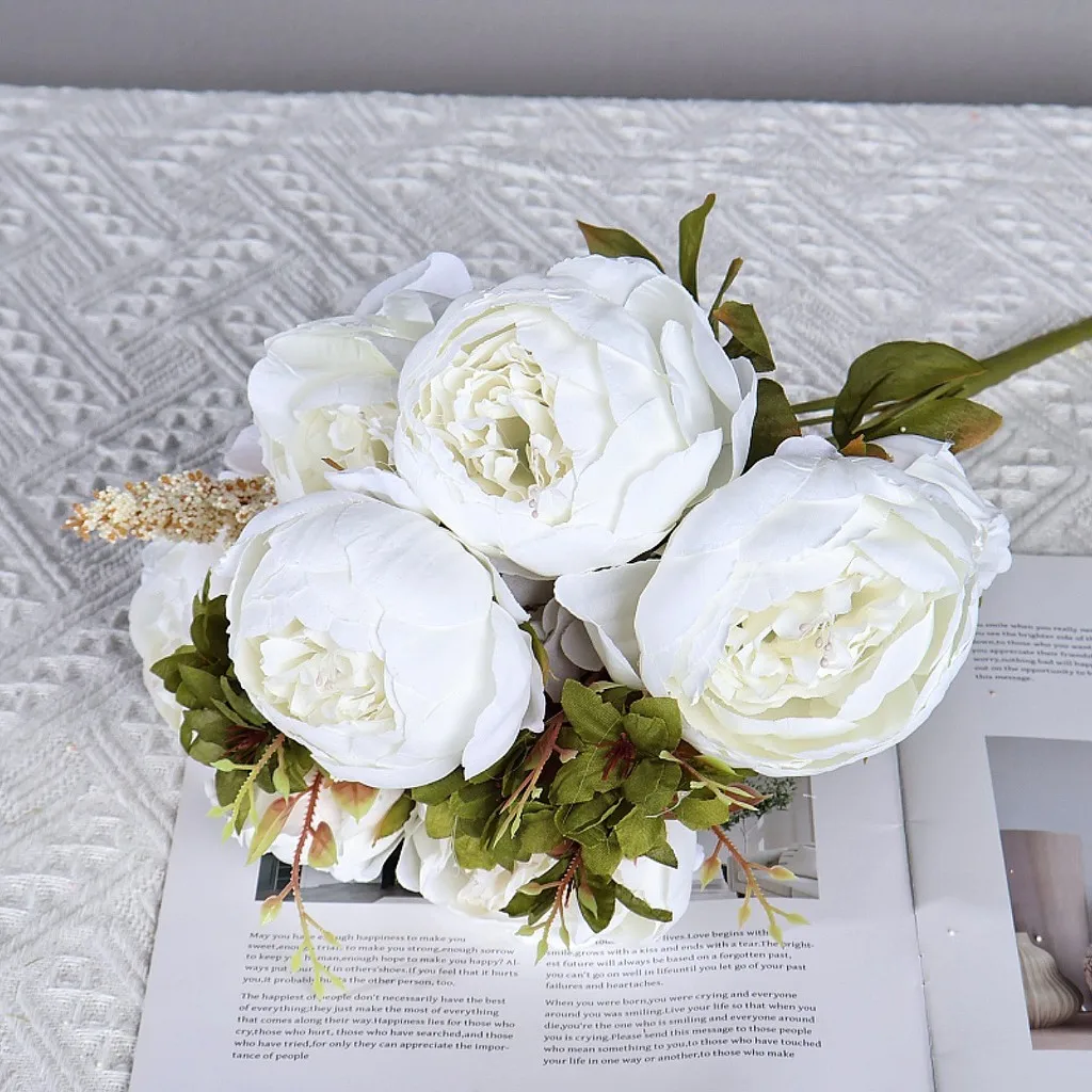 زهور الفاوانيا الاصطناعية ذات 13 رأسًا على الطراز الأوروبي - أزهار حريرية واقعية للديكور المنزلي، قطع تحف الزفاف #5