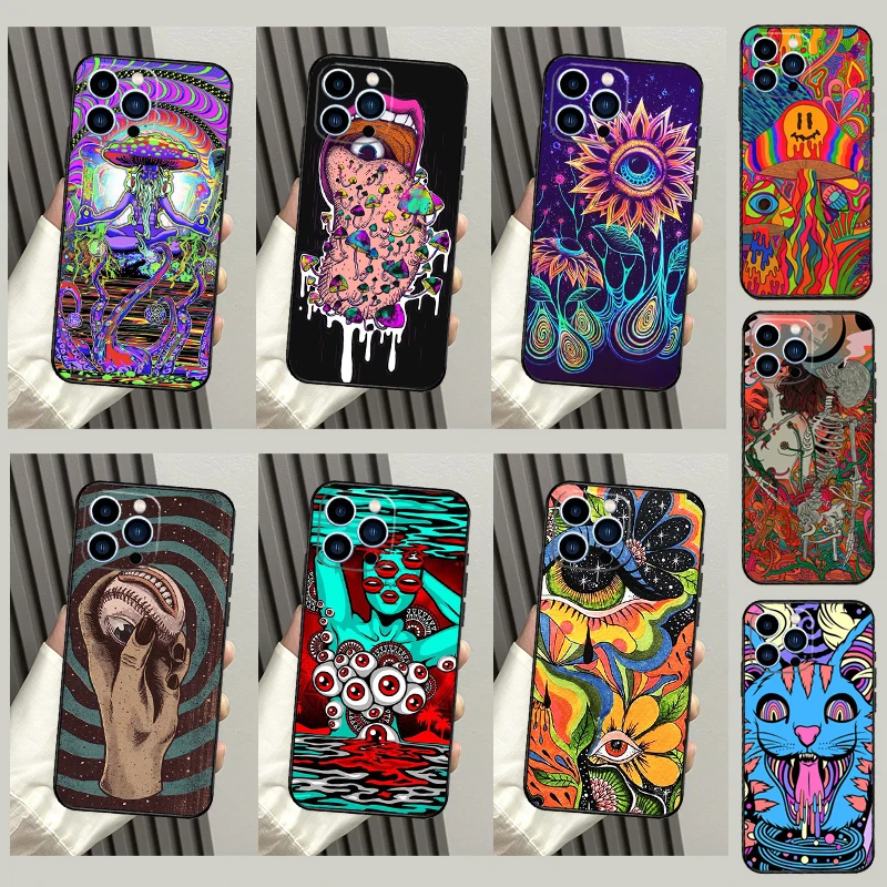 Colourful Psychedelic Trippy Art Phone Case For iPhone 16 15 13 12 Mini 11 14 Pro Max X XR XS MAX Plus Cover Coque