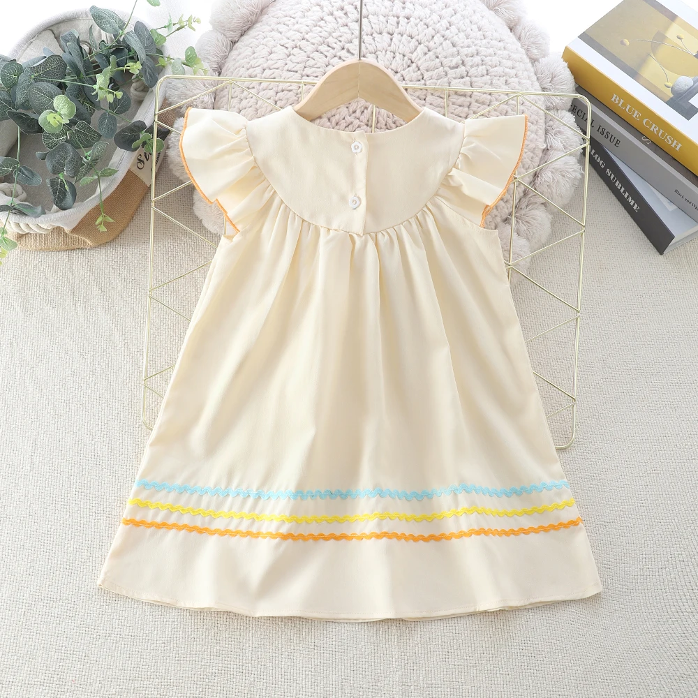 Summer Children Kids Clothing Bears Embroide Round CollarWavy lace Dress Casual Girls Lace Princess Dress Children Costume 2-6 Y