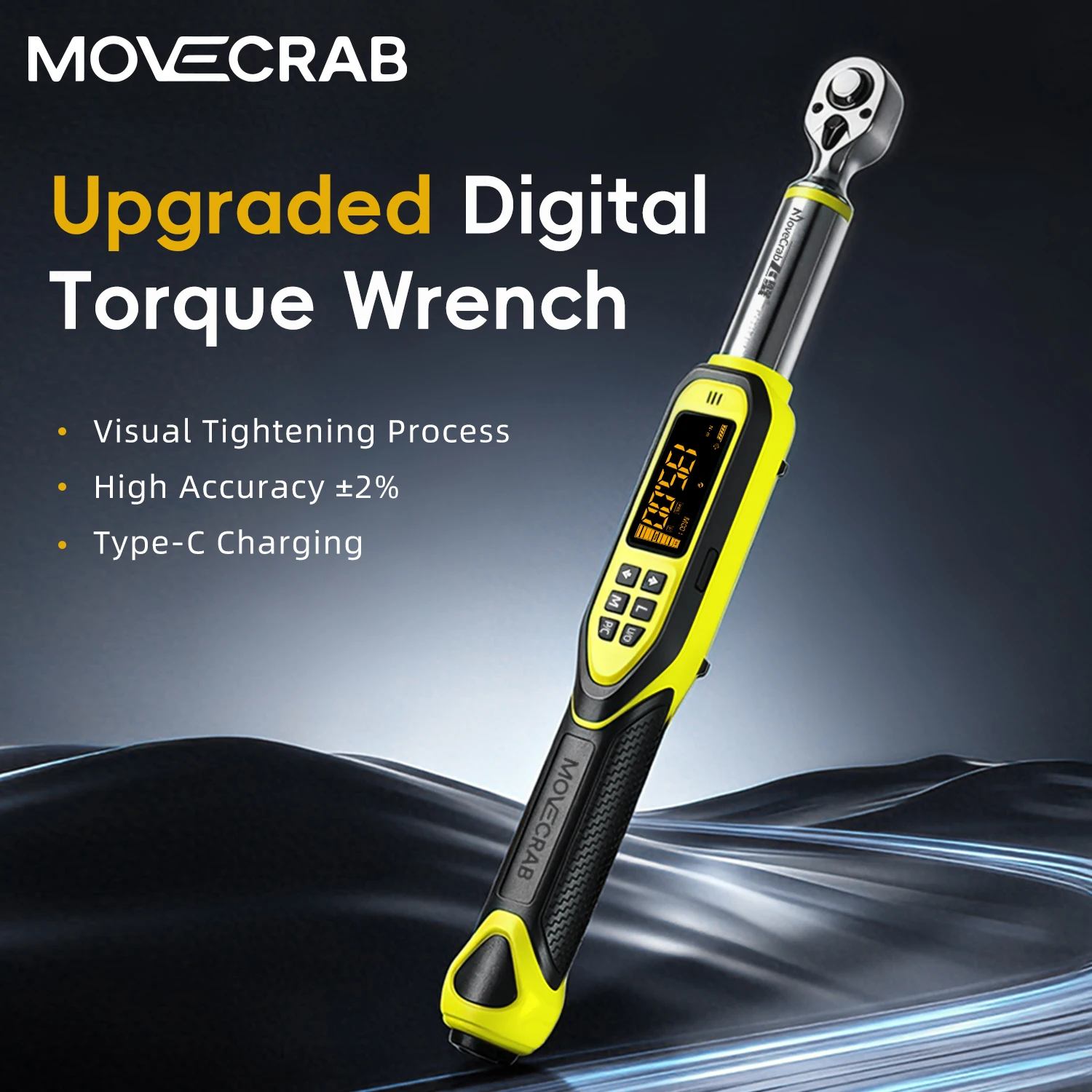

MOVECRAB Upgraded Digital Torque Wrench 1–340 N·m, ±2% Accuracy, LED Backlit Display, Triple Alarm, Rechargeable, for Auto Rpr